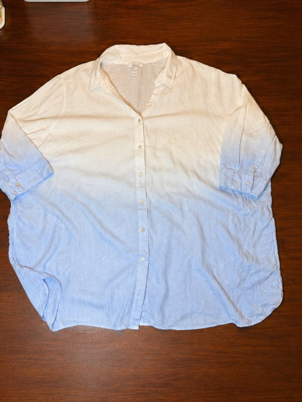 Denim & Co Linen Blend Shirt Women’s 3X Blue Ombre Button Front Plus Size EUC